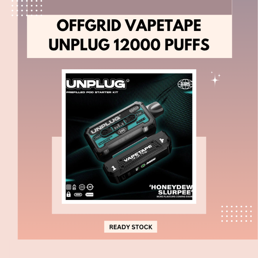 Offgrid Vapetape Unplug 12000 Puffs disposable vape device with smart battery indicator and dual mesh coil